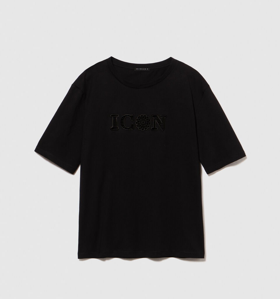 T-shirt with embroidery - women's short sleeve t-shirts - Black | Sisley image number 6
